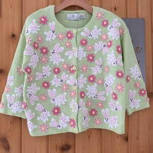 Design Options By Philip & Jane Gordon Bunny Easter Cardigan Sweater Rare Large